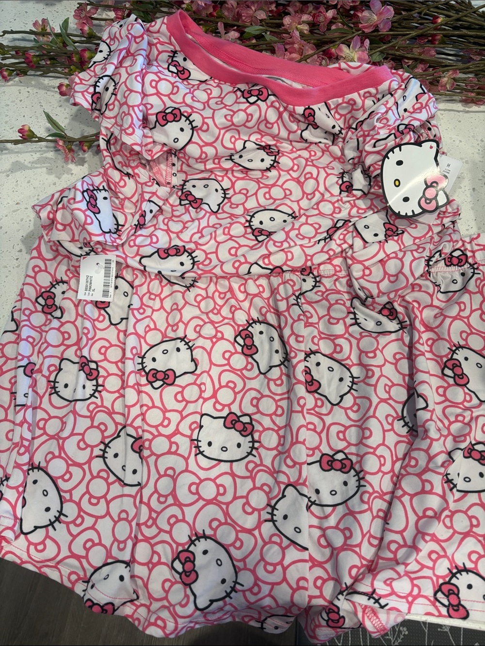 Hello Kitty Pink and White shorts and top set